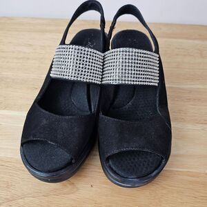 Skechers Cali Rumblers Wedge Lightweight Comfort Sandal Women size 6 Black *Read
